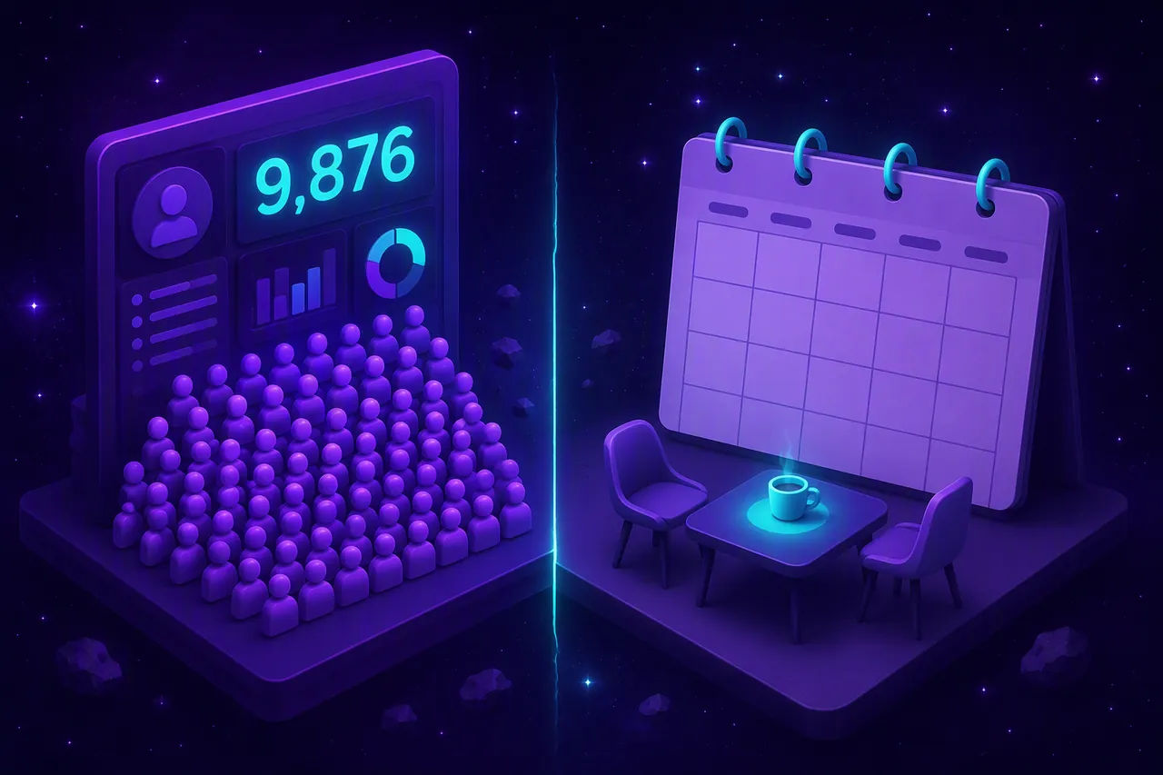 CRM points, empty calendar. Your CRM can score thousands of contacts. Building relationships is the one conversation your calendar actually held.